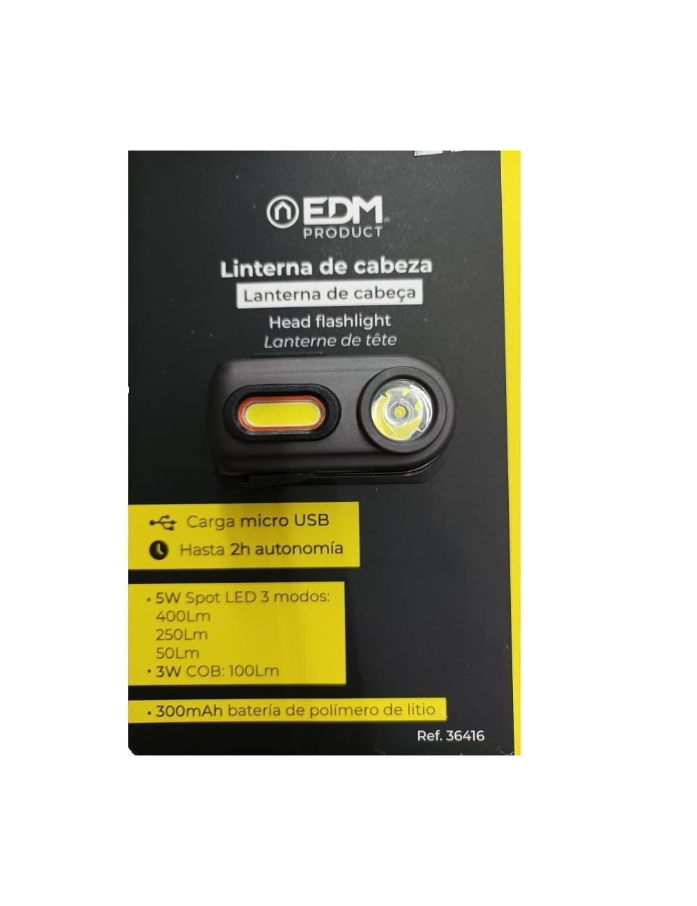 LINTERNA de Cabeza EDM LED Recargable 400Lm