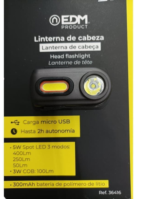 LINTERNA de Cabeza EDM LED Recargable 400Lm