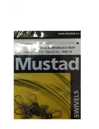 Emerillón MUSTAD con giratorio Black Crane Swivel W/Interlock Snap 3 unidades