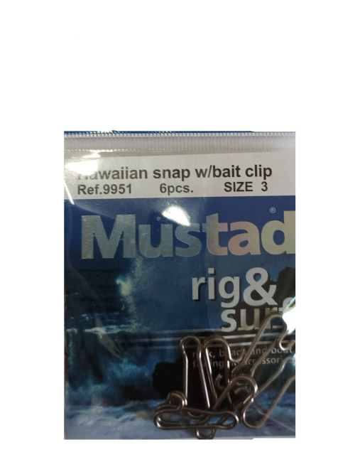 Broche MUSTAD Hawaiian Snap W/Bait Clip N3 6 unidades