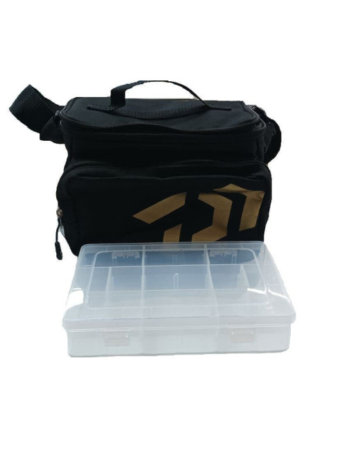 Bolso DAIWA Black Gold con 3 cajas con compartimentos