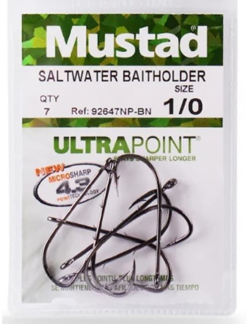 Anzuelo MUSTAD Saltwater Baitholder 92647NP 25 piezas Níquel Negro